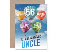 Uncle 56th Birthday Card - Most Amazing Hot Air Balloon - Happy Birthday Card for 56 Year Old Uncle from Nephew Niece, A5 Balloons Stars Bday Greeting Cards