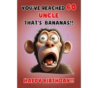 Uncle 60th Birthday Card (Funny Monkey Humour) - From Niece Nephew For Him Age Male Boy Men Animal Greeting Blank Inside Envelope Included Gift Idea UK