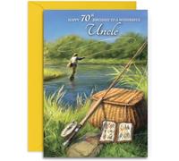 Uncle 70th Fishing Birthday Card - Medium Sized Card (A5 Size -148mm x 210mm) with Yellow Envelope