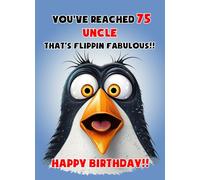 Uncle 75th Birthday Card (Funny Shocked Penguin) - For Him Age Male Boy Man Animal