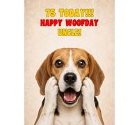 Uncle 75th Birthday Card (Funny Surprised Beagle Dog)