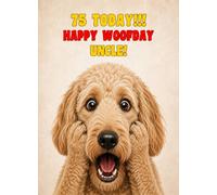 Uncle 75th Birthday Card (Funny Surprised Labradoodle Dog)