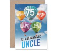 Uncle 75th Birthday Card - Most Amazing Hot Air Balloon - Happy Birthday Card for 75 Year Old Uncle from Nephew Niece, A5 Balloons Stars Bday Greeting Cards