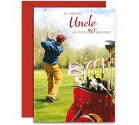 Uncle 80th Golf Birthday Card - Medium Sized Card (A5 Size -148mm x 210mm) with Envelope