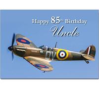Uncle 85th Birthday Card - Spitfire Design - Medium Sized Card (A5 Size -148mm x 210mm) with Envelope
