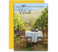 Uncle 90th Birthday Card - Sunshine and Wine - Medium Sized Card (A5 Size -148mm x 210mm) with Envelope