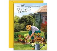 Uncle 90th Gardener Birthday Card - Gardening/Allotment - Medium Sized Card (A5 Size -148mm x 210mm) with Envelope