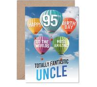 Uncle 95th Birthday Card - Most Amazing Hot Air Balloon - Happy Birthday Card for 95 Year Old Uncle from Nephew Niece, A5 Balloons Stars Bday Greeting Cards