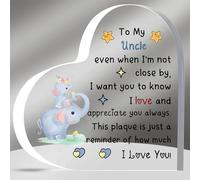 Uncle Acrylic Plaques Father's Day Gifts Appreciate Man Birthday Heart Sign Home Decorations Christmas My Uncle I Love You Souvenirs from Niece Nephew to Uncle Retirement Cute Elephants Pattern