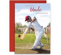 Uncle Birthday Card - Cricket Design for Him - Happy Birthday Card for Uncle - A5 Size Card with Red Envelope