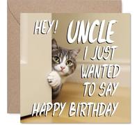 Uncle Birthday Card - Cute Cat Peekaboo - Happy Birthday Card for Uncle from Nephew Niece, 145mm Lovable Kitty Bday Greeting Cards