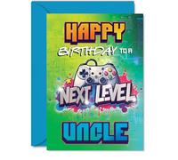 Uncle Birthday Card - Next Level - Happy Birthday Card for Uncle from Nephew Niece, 5x7 Inch Gamer Bday Greeting Cards