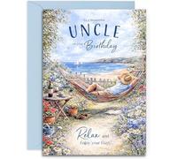 Uncle Birthday Card - Seaside Retreat Design - Relaxing Birthday Card for Man - A5 Size Card with Blue Envelope, Made in UK