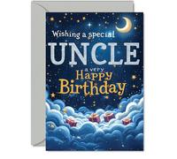 Uncle Birthday Card - Starry Night Moon Clouds - Happy Birthday Card for Uncle from Nephew Niece, A5 Male Bday Greeting Cards
