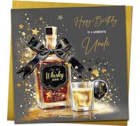 Uncle Birthday Card | Whiskey Birthday Card for Uncle Classic Mens Whisky With Metallic Gold Envelope