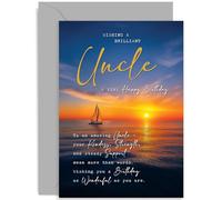 Uncle Birthday Cards from Nephew Niece, Classic & Traditional for Male Adult Gift, Heartfelt Sentimental Sweet Poem Words, Sailing Boat and Sunset Design for Him