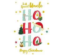 Uncle Christmas Card Modern Ho Ho Ho Gifts Tree Holly 7.5" x 5" Lovely Verse