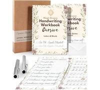 UNCLE EJ Reusable Grooved Cursive Handwriting Practice Books - Cursive Handwriting for Adults, Magic Calligraphy Set, Letters Words and Poetry, Gift Set, 25x18cm