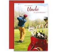 Uncle Golf Birthday Card - Medium Sized Card (A5 Size -148mm x 210mm) with Red Envelope