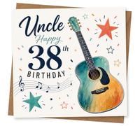 Uncle Happy 38th Birthday Card with Guitar Design and Musical Notes, Fun Birthday Card for Uncle