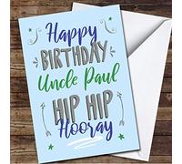 Uncle Hip Hip Hooray Text Typographic Blue Green Personalised Birthday Card | Birthday Card | Design Birthday Card