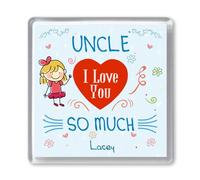 Uncle I Love You Personalised Gift Coaster from 1 Child. Boy or Girl. Blonde or Brown Hair. Add Any Message. Birthday Present for Uncle from Niece Nephew