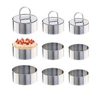 Uncle Jack 9 Pieces Round Cake Ring Molds, Stainless Steel Cake Ring Mold with Pusher, for Kitchen Tools, Baking Pastry (Include 9 Rings and 3 Pushers)