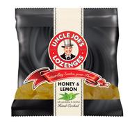 Uncle Joe's Honey & Lemon Lozenges, soothing blend in 12 x 70g packs. Natural relief with honey and lemon for sore throats.