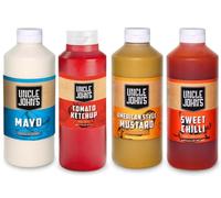 Uncle John’s Condiments Bundle - Mayonnaise, Tomato Ketchup, American Mustard & Sweet Chilli Sauce - 4 x 1 Litre Bottles - Catering & Home Use