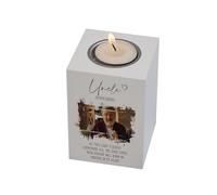 Uncle Memorial Wooden Tea Light Holder | White Wooden Remembrance Candle Holder with Own Photo | Bereavement Sympathy Gift | 10x7x7cm