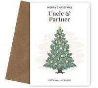 Uncle & Partner Christmas Card - A Unique Vintage Tree Christmas Card for Uncle & Partner - Personalised Keepsake of Love & Tradition, Uncle & Partner, Vintage Tree