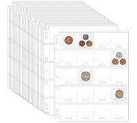 Uncle Paul 500 Pockets Coin Collecting Binder Pages for Coin Flips - 25 Pages, 54x52mm Pockets for 50x50mm Flips - 7-Hole Design (A4/Letter) CS5425