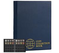 Uncle Paul Coin Albums 200 Pockets - 45×45mm Grid 10 Sheets Coin Collecting Book Collection Holder Storage for Collectors Pounds Penny Cents Euro Blue CS0220BL