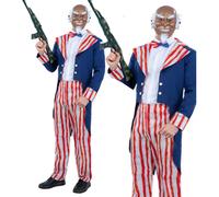 Uncle Sam 4th July American Fancy Dress Costume Horror Patriot Outfit Mens + Mas