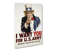 Uncle Sam Recruitment War Poster Canvas Print | Gallery Wrapped 30mm Frame Wall Art | 24x16 inches | Ready to Hang | Modern Picture | Living Room Bedroom Lounge Office