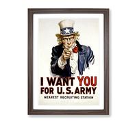 Uncle Sam Recruitment War Poster Vintage Framed Print | A3 Walnut Framed Wall Art | Ready to Hang | Classic Nature Picture | Living Room Bedroom Lounge Office