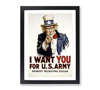 Uncle Sam Recruitment War Poster Vintage Framed Print | A4 Black Framed Wall Art | Ready to Hang | Classic Nature Picture | Living Room Bedroom Lounge Office