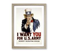 Uncle Sam Recruitment War Poster Vintage Framed Print | A4 Oak Framed Wall Art | Ready to Hang | Classic Nature Picture | Living Room Bedroom Lounge Office