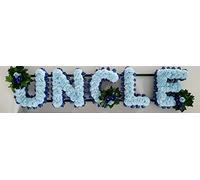 UNCLE Silk Artificial Funeral Flowers Name Tribute Any 5 Letters (Baby Blue)