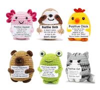 UNCLEM 6PCS Positive Crochet Animals Set Birthday Gift for Women Men Him Her Emotional Support Get Well Gift Potato Capybara Coffee Cat Chicken Axolotl Frog Desk Decor Friend Boyfriend