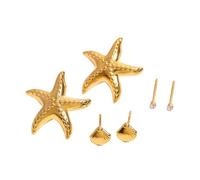 UncleS 3 Pair Starfishes Shell Earrings Set Fashionable Stackable Ear Studs Sea Inspired Jewelry Accessories for Women