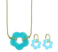 UncleS Elegant Flower Pendant Jewelry Set Stylish Florals Charm Necklace And Earrings For Women Colorful Blossom Accessories Elegant Flower Jewelry