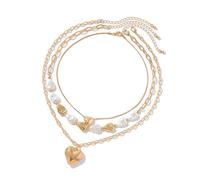 UncleS Pack Of 3 Faux Pearls Choker Necklaces With Heart Pendant Multi Layered Neckchain Adjustable Clavicle Chain For Women Statement Necklaces For Women