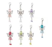 UncleS Pack Of 7 Elegant Alloy Angelic Wing Charm With Faux Pearls And Flower Designs For Keychains And Bag Decorations Trendy Phone Strap