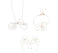 UncleS Stylish Bowknot Jewelry Set Beaded Butterfly Knot Necklace Earrings Set Handmade Female Accessory For Party Elegant Gold Plated Jewelry