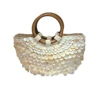 UncleS Unique Handwoven Evening Purse with Shell Decoration and Ergonomic Carry Handle Vacation Handbag for Women Handmade Beaded Shell Evening Purse