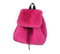 UncleS Women's Elegant Plush Furry Backpack Solid Color Fuzzy Drawstring Small Shoulder Bag with Flap Covers for Winter Comfort