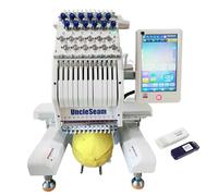 UncleSeam 12-Needle Compact Embroidery Machine,1200SPM, 10" Touchscreen, 8"x12" Area,For Flat, Hat, T-shirt etc.（Bundled Software） (12 Needle Machine+Software)
