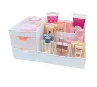 UNCLUTTERED DESIGNS Makeup Organizer With Drawers - Modern Countertop Storage for Cosmetics - Chic Vanity Holder for Perfume, Skincare, Brush, Lipstick, Nail Polish Organization & Display (White)