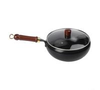 Uncoated big belly iron pot frying pan hand forged with heavy base for superior heat retention and durability suitable for slow simmering and frying (24cm pot+glass lid)